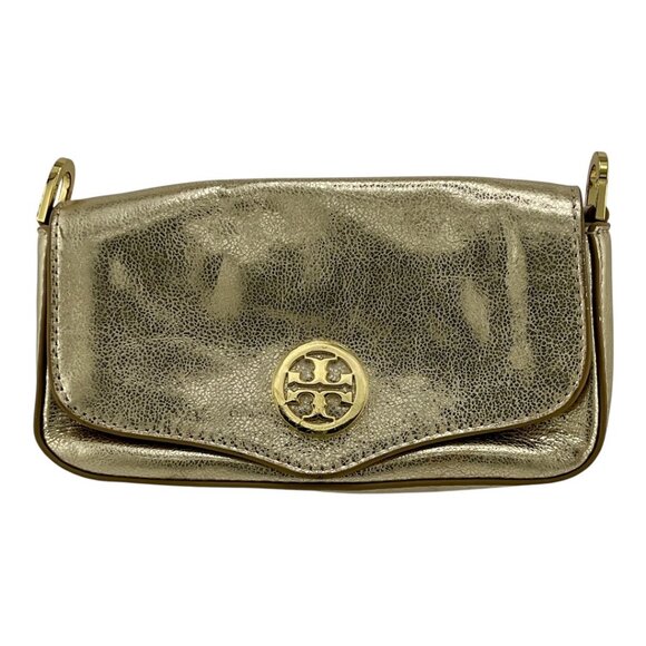 TORY BURCH - Distressed Metallic Gold Leather Mini Chain Clutch/ Crossbody Purse - Picture 6 of 16